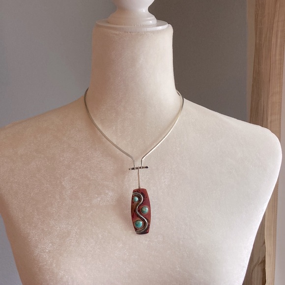 Monaco Designs Sterling, Turquoise and Mixed Metals Collar Necklace - Picture 3 of 16